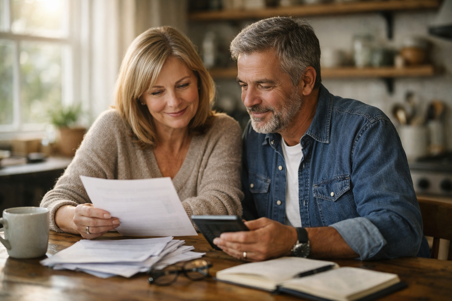Couple reviewing financial plan together